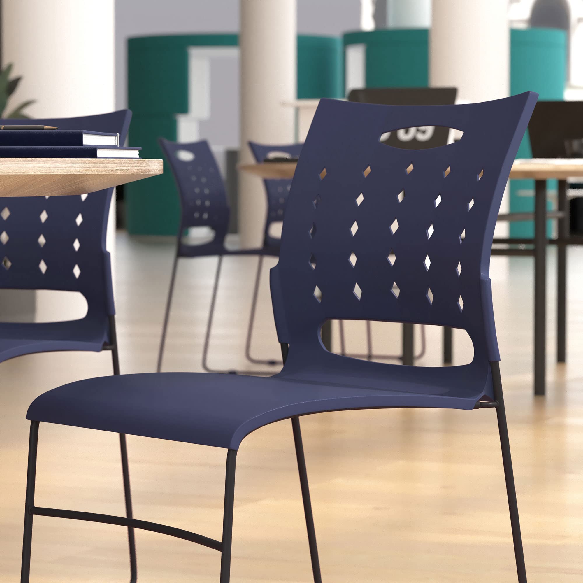 Flash Furniture Air-Vent Back Capacity Sled Base Stack Chairs, 1 Pack, Navy