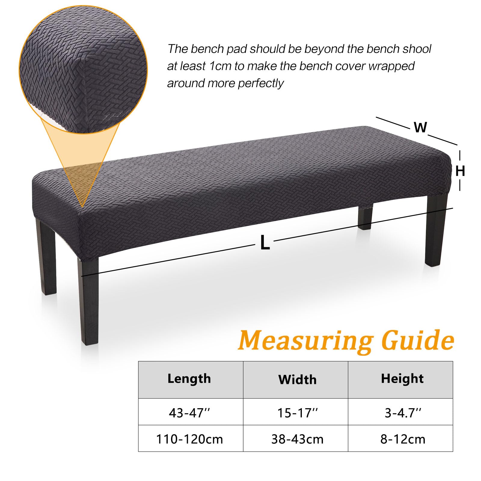 Fuloon Stretch Jacquard Dining Bench Cover - Anti-Dust Removable Bench Slipcover Washable Bench Seat Protector Cover For Living