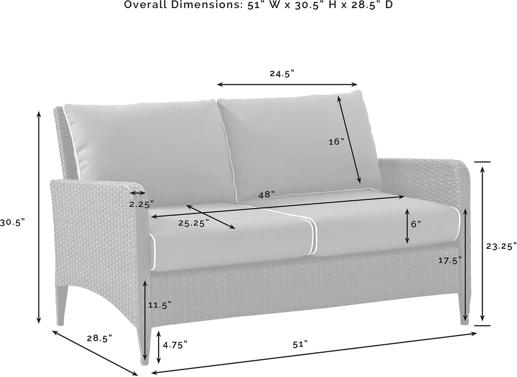 Crosley Furniture Kiawah Wicker Outdoor Loveseat, 2-Person Patio Couch for Porch, Deck, Backyard, Blue