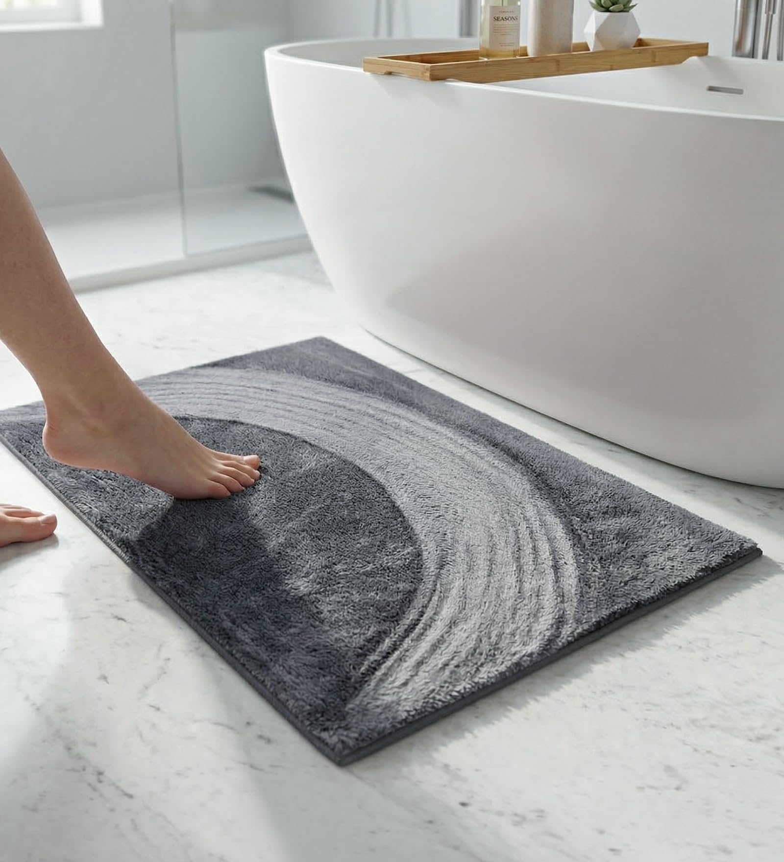 CasaCraft Pepperfry Bath Mat | 24 x 16 Inch | Grey Solid Polyester | AntiSkid Bath Mat | Ideal for Bathroom, Bedroom & Home Use