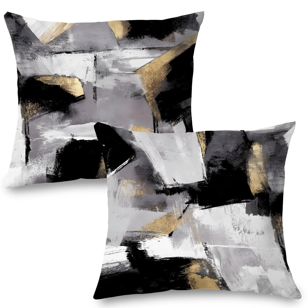 Supwhd Black And White Pillow Covers, Abstract White Black And Gold Pillow Covers 16X16 Set Of 2, Modern Black And White Pillow