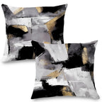 Supwhd Black And White Pillow Covers, Abstract White Black And Gold Pillow Covers 16X16 Set Of 2, Modern Black And White Pillow