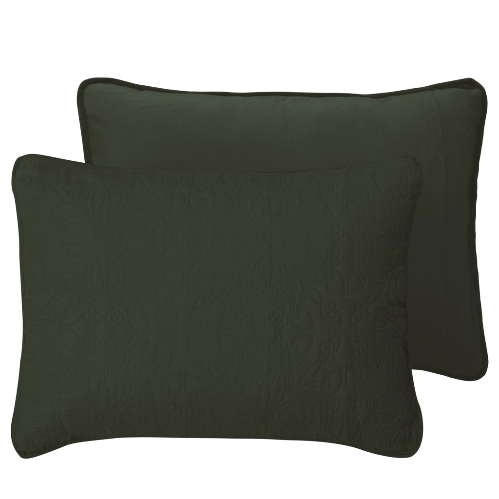 Easy-Going King Size Reversible Quilt Set With 1 Quilt And 2 Pillow Shams, Soft Bed Quilt Cover, Water Resistant Lightweight Microfiber Bedspread, Stain Resistant, Damask-Army Green/Beige