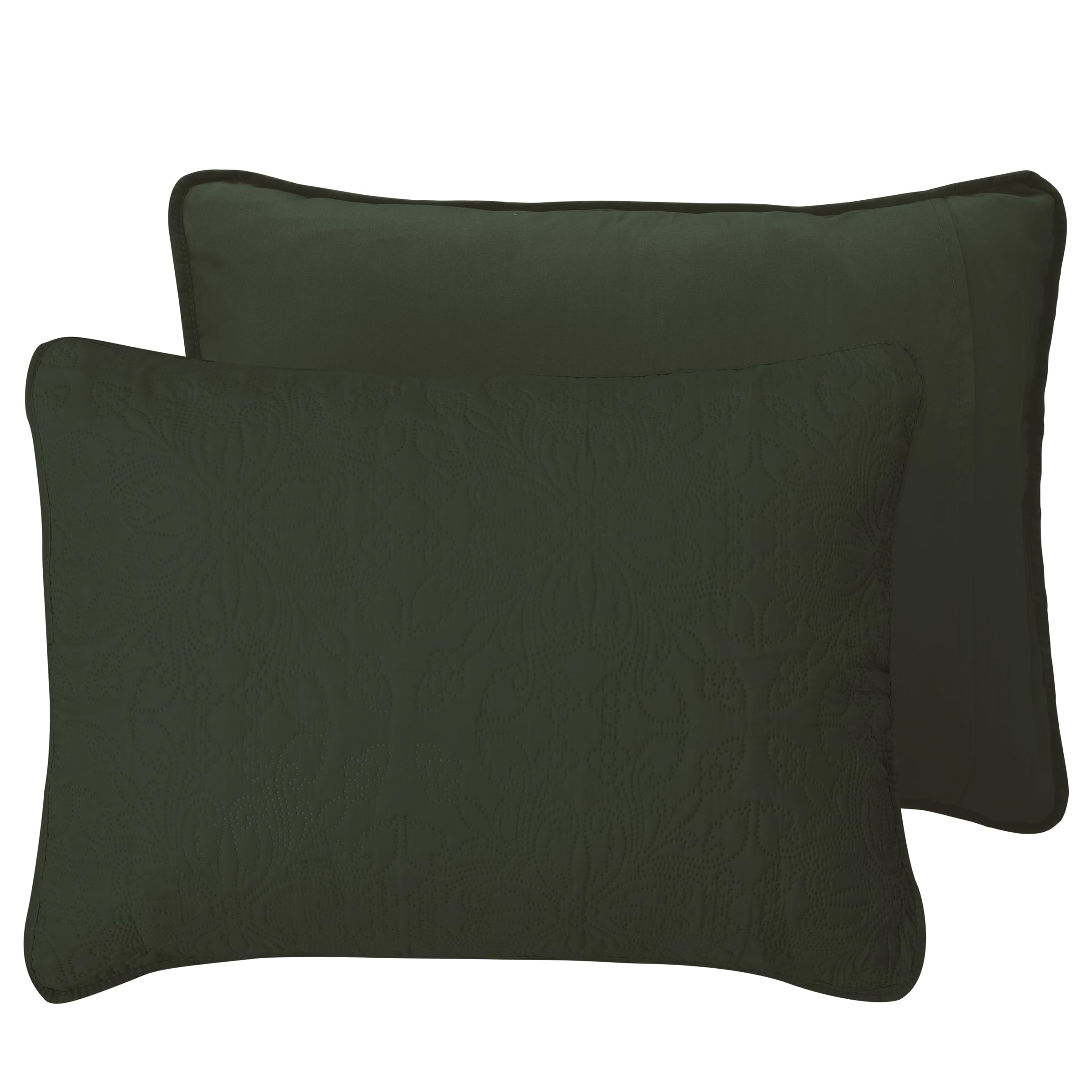 Easy-Going King Size Reversible Quilt Set With 1 Quilt And 2 Pillow Shams, Soft Bed Quilt Cover, Water Resistant Lightweight Microfiber Bedspread, Stain Resistant, Damask-Army Green/Beige