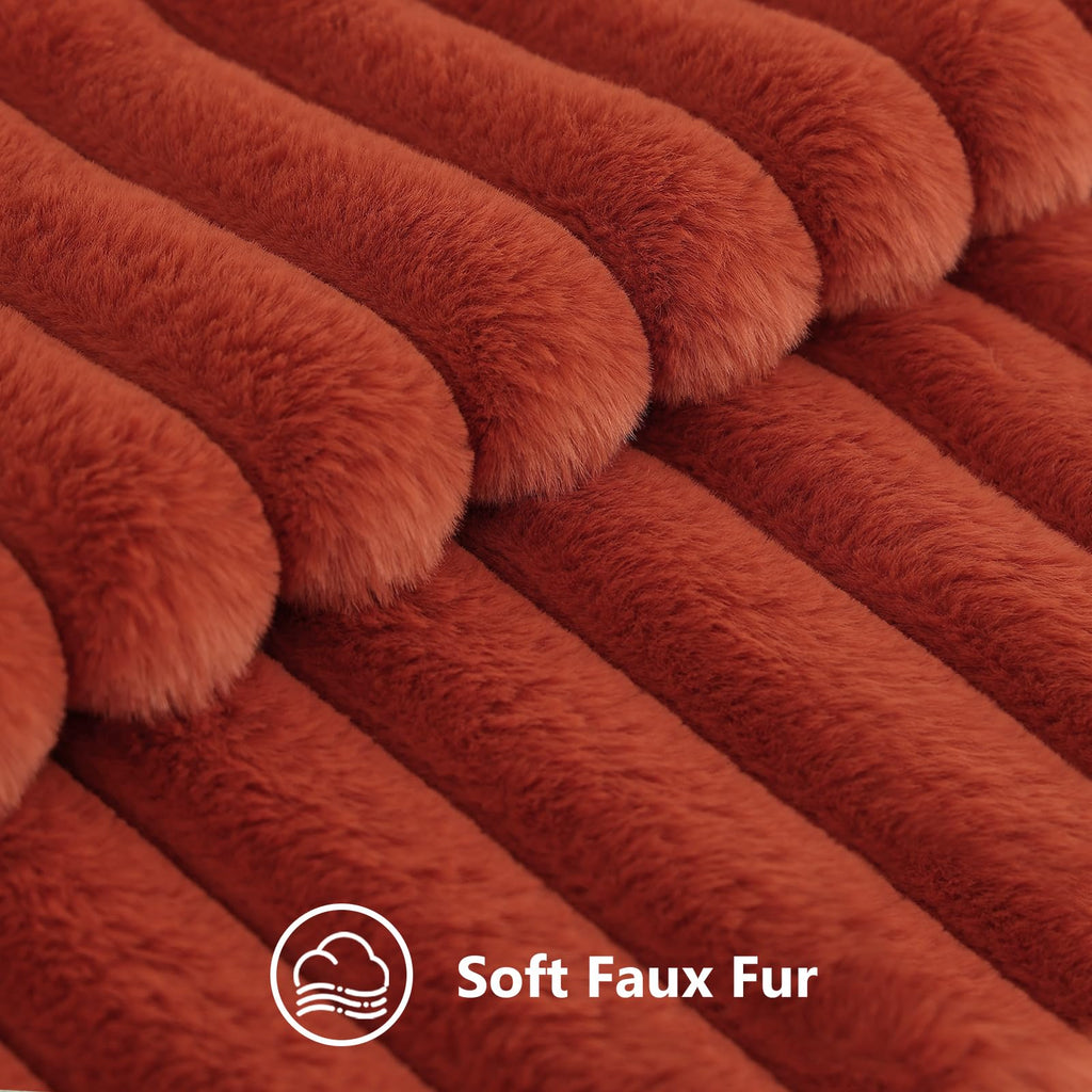 Decoruhome Faux Fur Throw Pillow Covers 12X20 Set Of 2, Decorative Soft Plush Striped Lumbar Couch Pillow Covers With Velvet Back For Sofa, Bed, Living Room, Rust