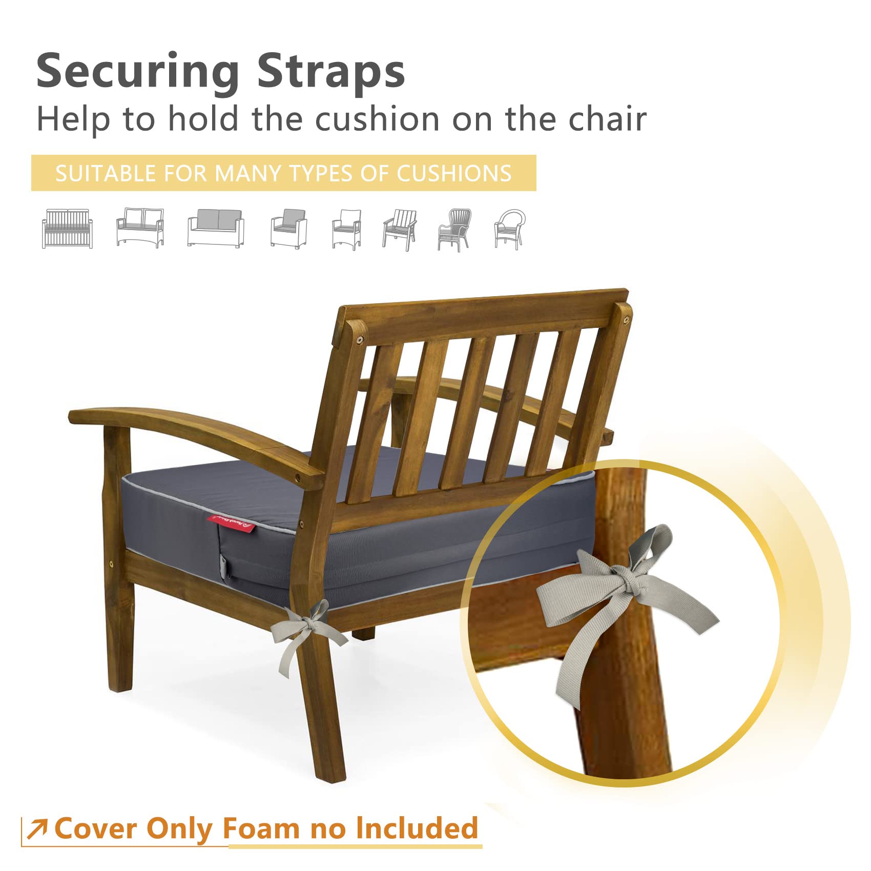Porch Shield Outdoor Patio Cushion Covers Set 4 Waterproof Fade Resistant Chair Seat Cushion Slipcovers 22 X 20 X 4 Inch, Dark G