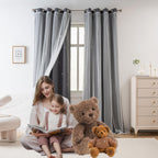 Yancorp Grey Curtains For Bedroom Living Room Thermal Insulated Kids Curtain Hollow-Out Star Window Nursery Curtain 63 Inches Length Room Darkening Grommet(Grey,52 * 63),1 Panel