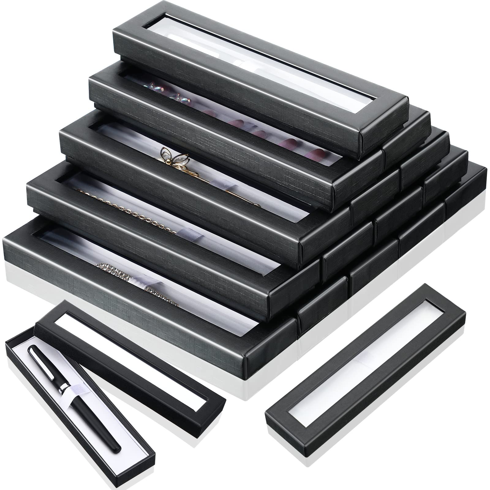 Spakon 16 Pieces Empty Pen Gift Box Black Cardboard Case With Clear Window For Jewelry Pencil Ballpoint Fountain Pen Display For