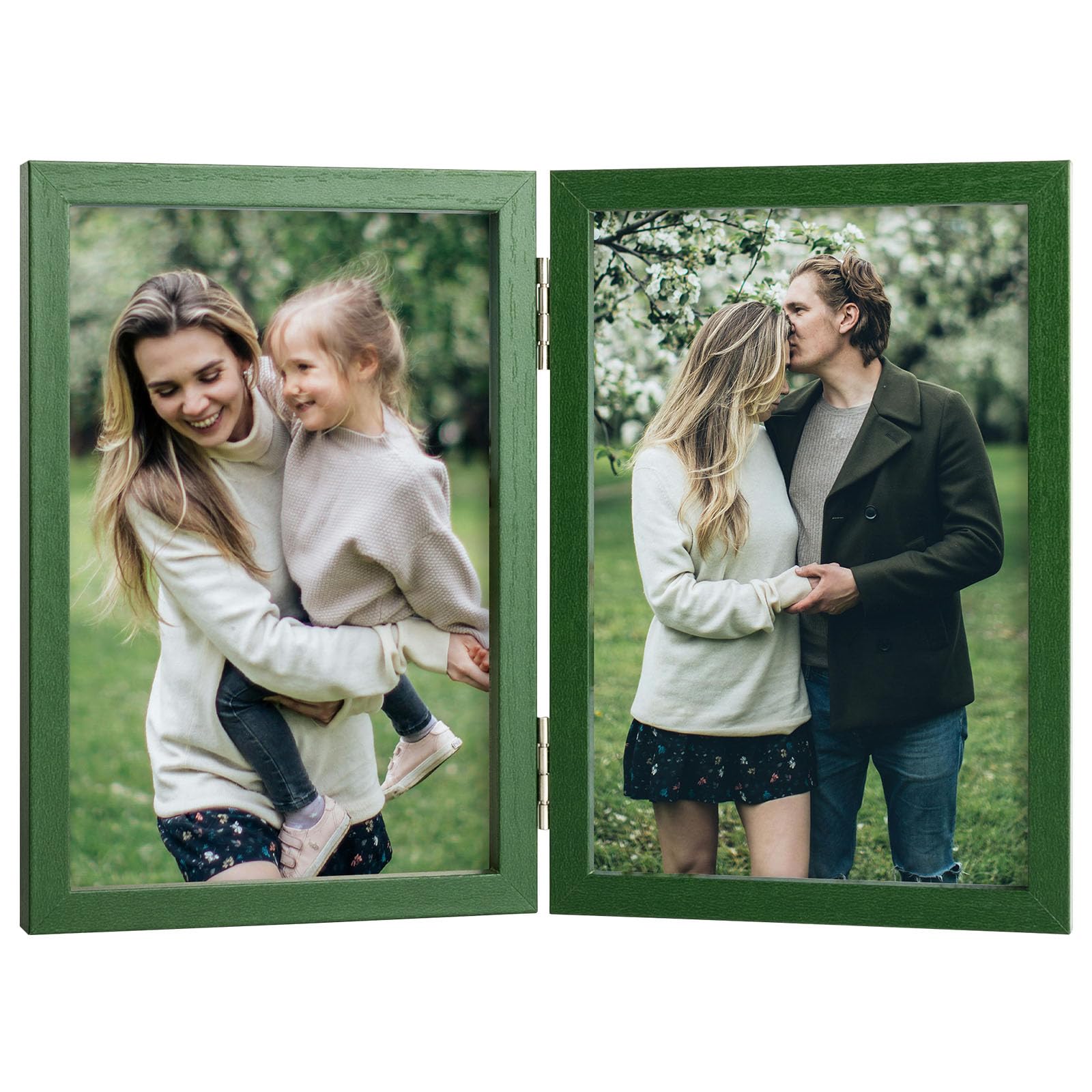 4x6 Double Hinged Frames, 2 Folding Picture Frame, Stand Vertically on Desktop or Tabletop, Green