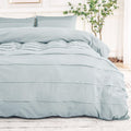 Nexhome Pro 100% Washed Cotton Duvet Cover King Size, Pleated Textured Duvet Cover Set Azure Blue, 3 Pieces Bedding Set With Zip
