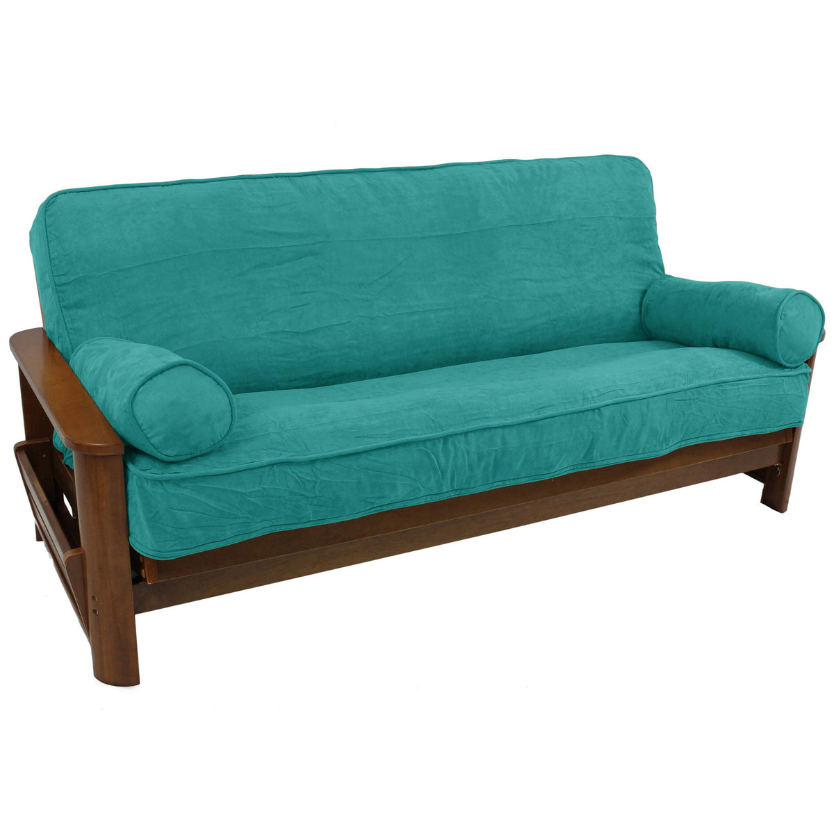 Blazing Needles Solid Microsuede Double Corded 8 Inch  To 9 Inch  Futon Cover Set With 2 Bolster Pillows (Set Of 3), Full, Aqua Blue