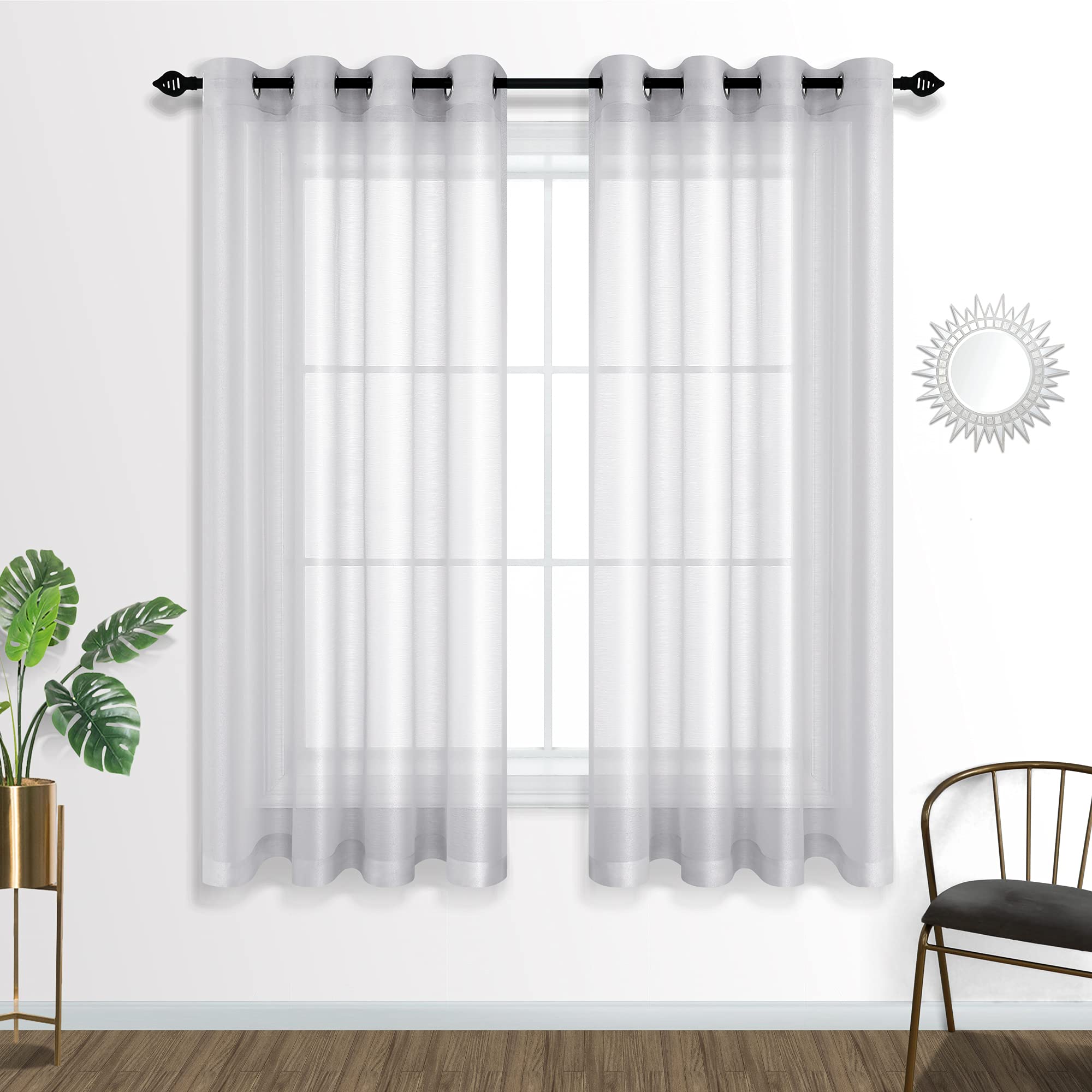 Mrs.Naturall Silver Room Decor For Bedroom Curtains 63 Inch Length 2 Panels Set Wall Glam Decorations Window Sheer Drapes For Te