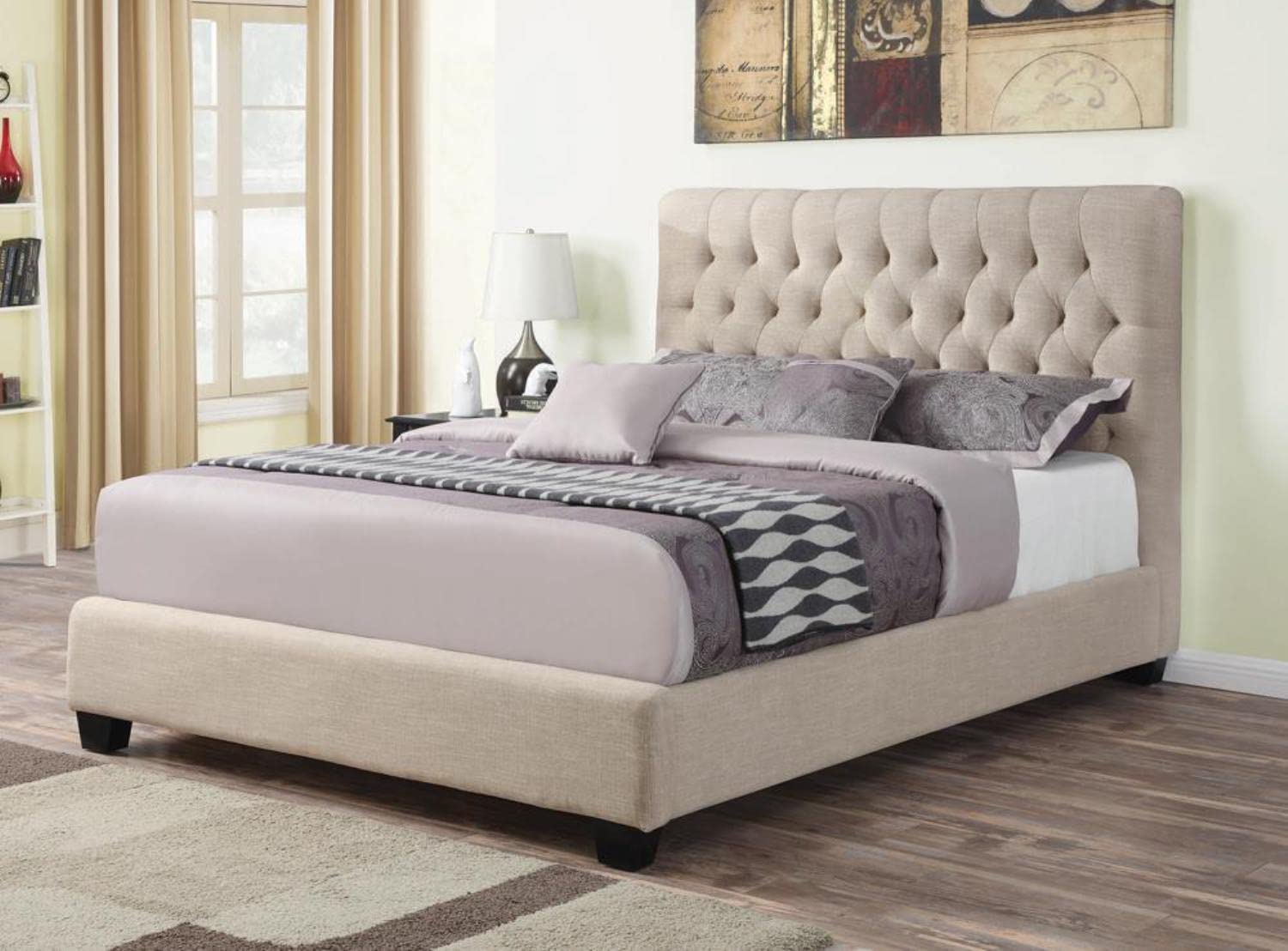 Coaster Home Furnishings 300007Q Upholstered Bed, Oatmeal