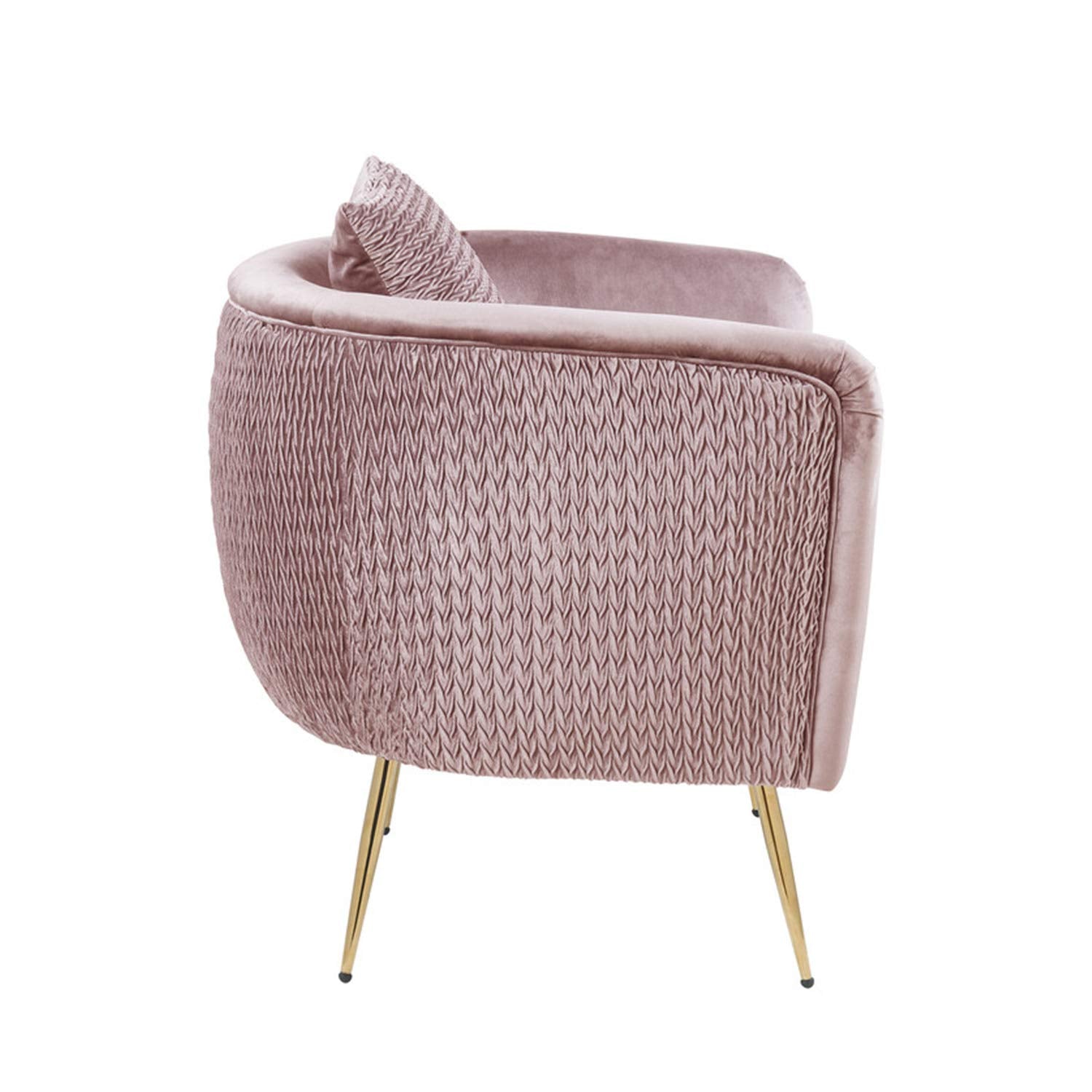 Lilola Home Natalie Blush Pink Velvet Barrel Accent Chair with Metal Legs