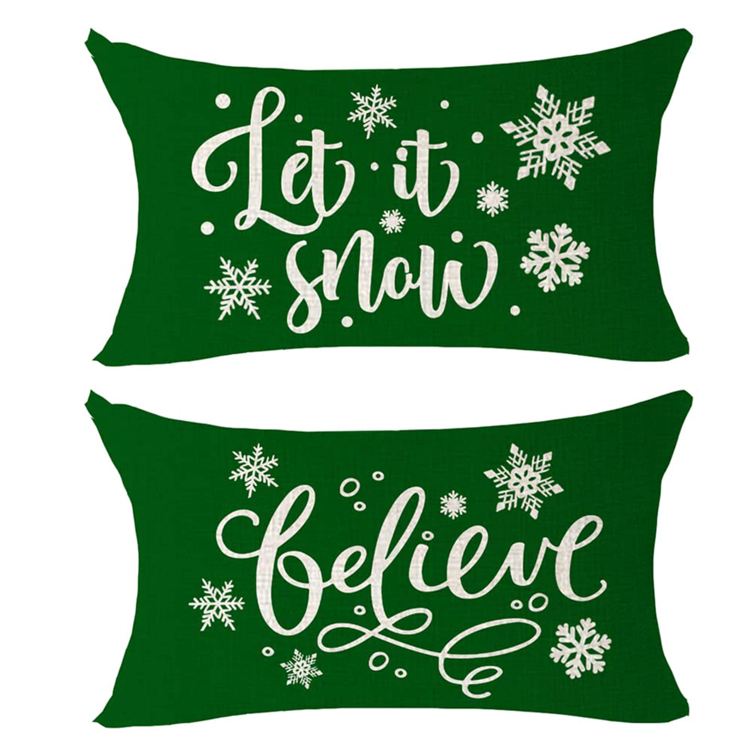 Niditw Set Of 2 Winter Gift Christmas Snowflake Let It Snow Believe Holiday Blessed Cotton Linen Lumbar Throw Pillow Cover Cushi