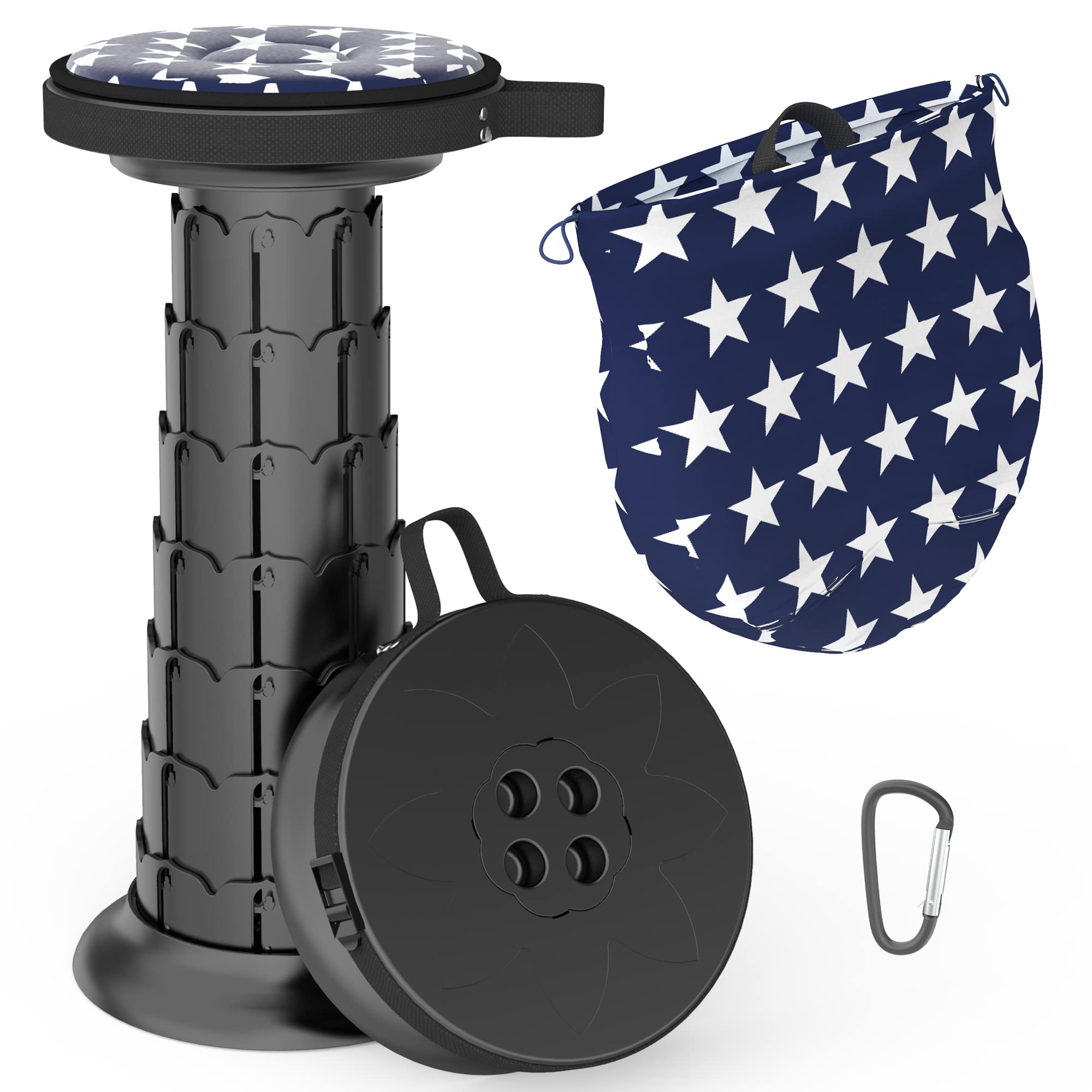 ALEVMOOM Upgraded 20.4  Portable Collapsible Folding Stool with Cushion Retractable Telescoping Stool for Adults Sturdy Capacity