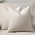 Dezene Ivory White Couch Pillow Covers: 2 Pack 24X24 Inch Original Striped Velvet Square Throw Pillow Cases For Farmhouse Home D