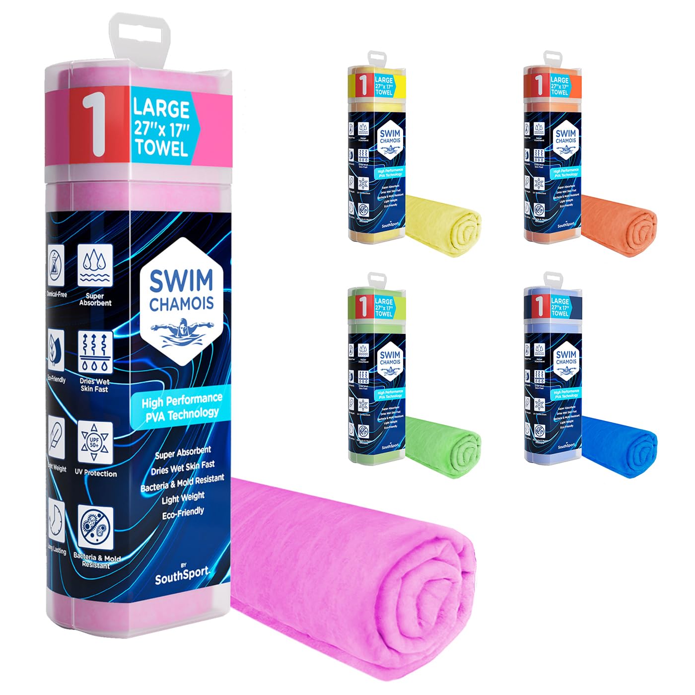 South Sport Swim Shammy Quick Dry Beach Towel - Super Absorbent Swim Towel - Scratch-Free Cloth Fast Drying Towel for Camping, R