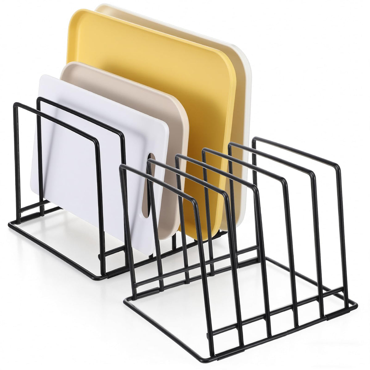2 Pack 5Slot Baking Sheet Organizer Rack, Heavy Duty Steel Cutting Board Holder With RustResistant Coating and 8 PCS AntiSlip