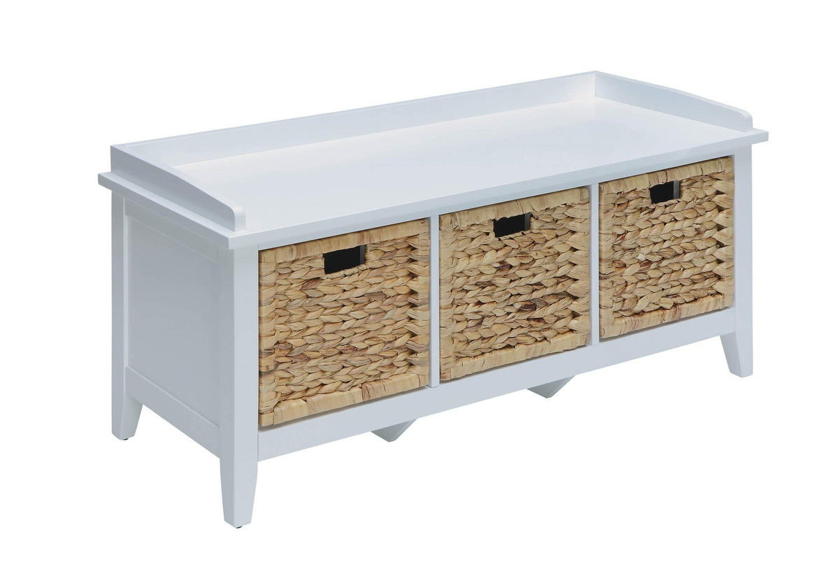 HomeRoots Solid Wood Leg, Wood Vene 43' X 16' X 19' White Solid Wood Leg Storage Bench