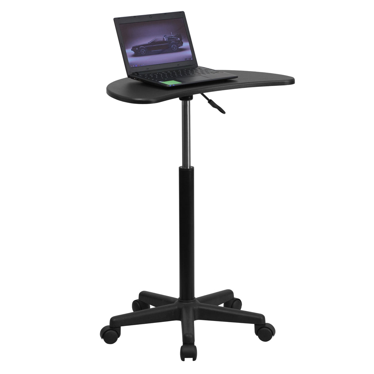 Flash Furniture Eve Sit to Stand Mobile Laptop Desk/Speaker's Lectern with Wheels, Modern Height-Adjustable Portable Standing Computer Desk, Black