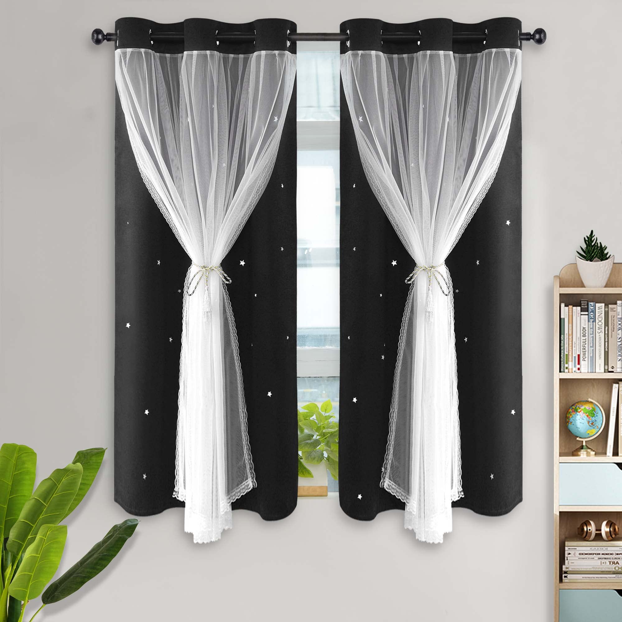Kinryb Kids Blackout Curtains 63 Inch Length 2 Layer Blackout Curtains Room Darkening Mix And Match Curtain For Nursery Thermal