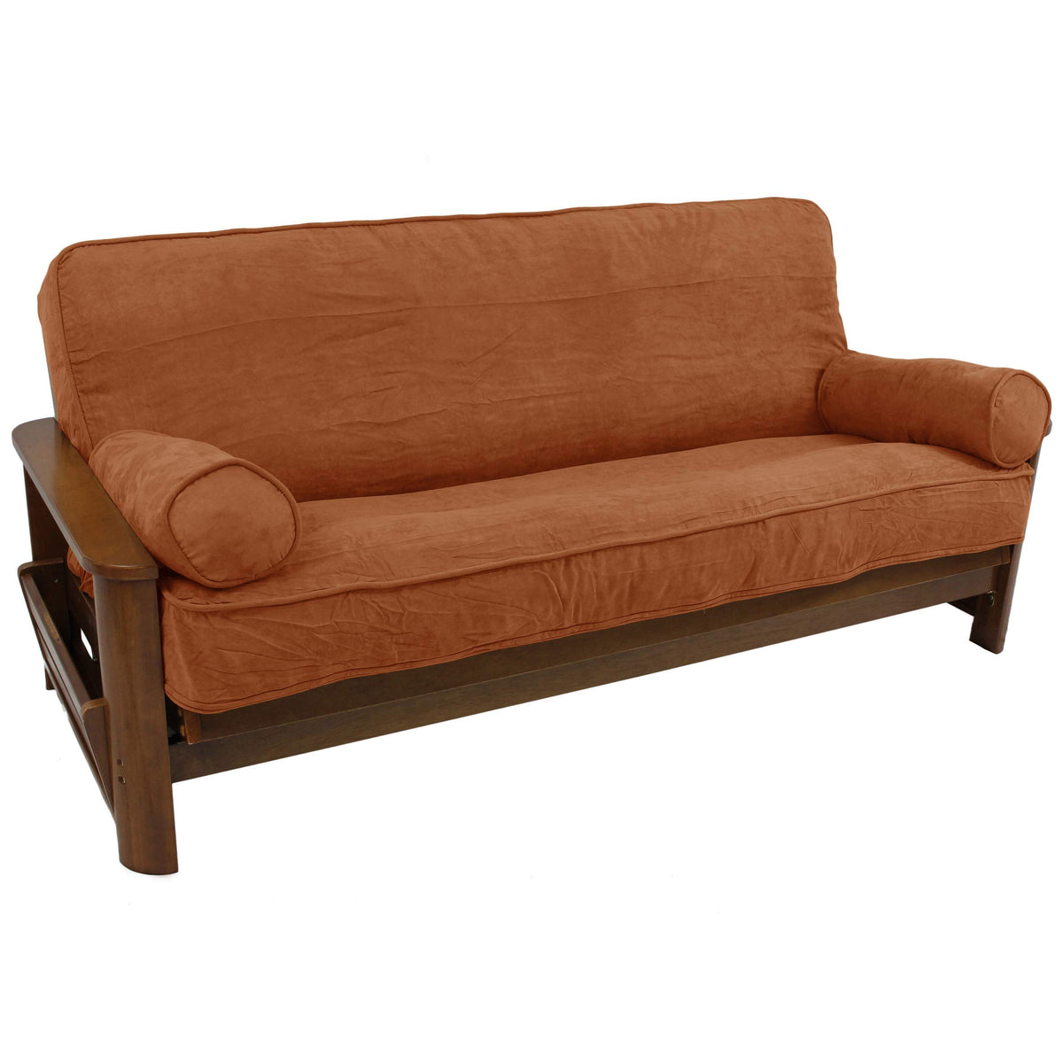 Blazing Needles Solid Microsuede Double Corded 8&quot; to 9&quot; Futon Cover Set with 2 Bolster Pillows (Set of 3), Full, Spice
