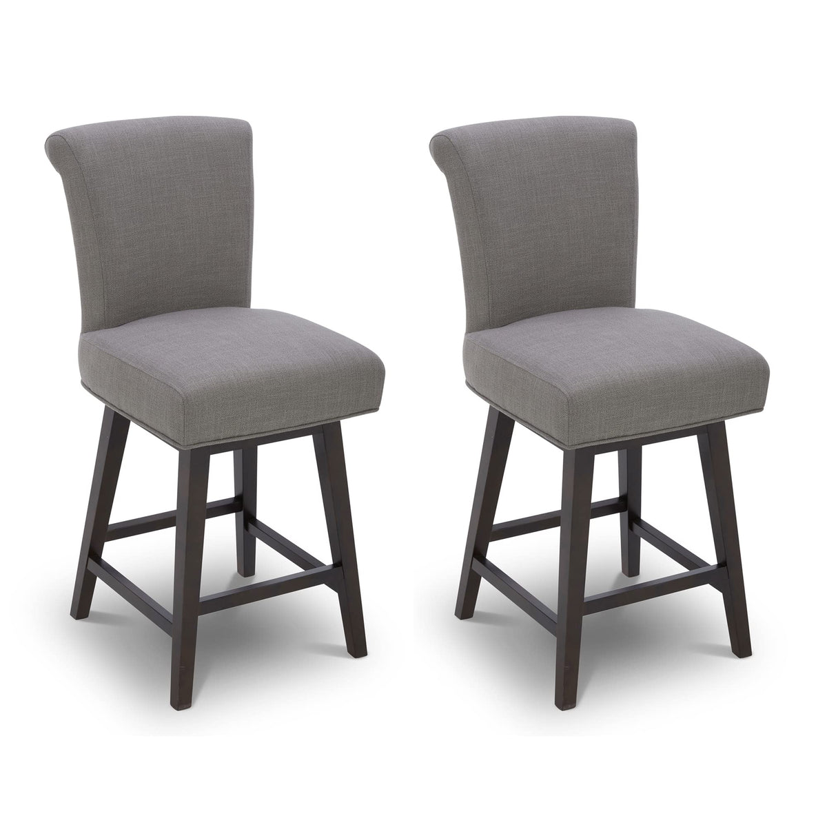 Chita 26 Inch Counter Height Swivel Bar Stools Set Of 2, Fsc Certified Modern Fabric Swivel Barstool Chair With Back, Flint Grey