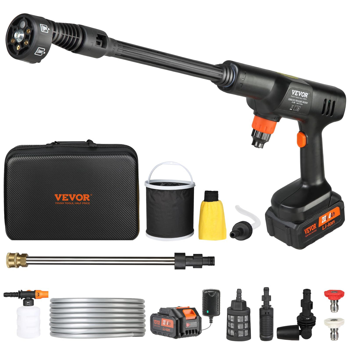 Vevor Cordless Pressure Washer, 652-Psi 1.0 Gpm Portable Power Cleaner, Handheld High-Pressure Car Washer Gun With 4.0Ah Battery