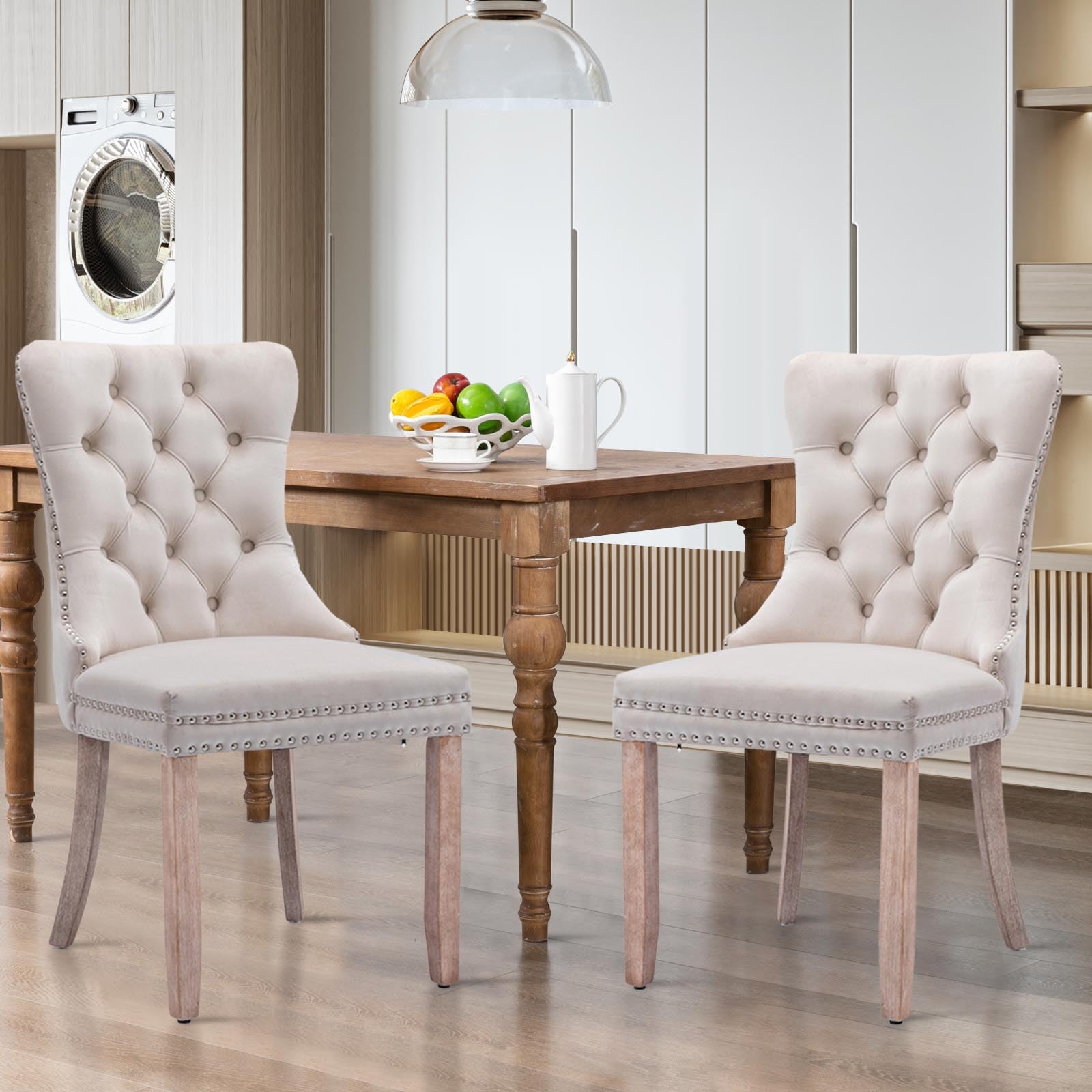 Soarflash Velvet Dining Chair Set Of 2, Upholstered Tufted Dining Room Chair With Nailhead Trim And Solid Wood Leg For Kitchen (