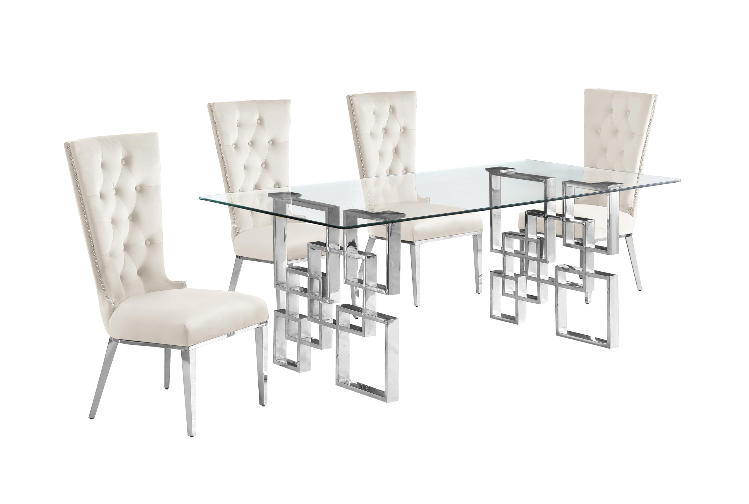 Best Quality Furniture D221-4Sc330 Dining, 5-Piece Set, Cream/Silver