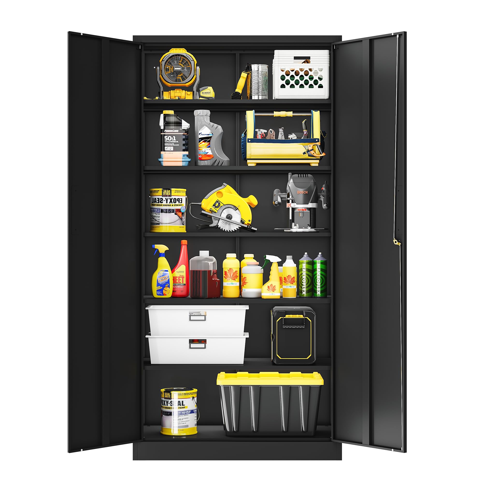 Lissimo Metal Storage Cabinet With Lock,72' Tall Storage Cabinet With Doors And Adjustable Shelves,Steel Locking Cabinets For Garage,Home Office,Pantry,School,Hospital(Black)