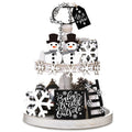 12 Pieces Christmas Winter Tiered Tray Decor Set Snowman Snowflake Table Wood Sign Farmhouse Tabletop Signs for Xmas Winter Home