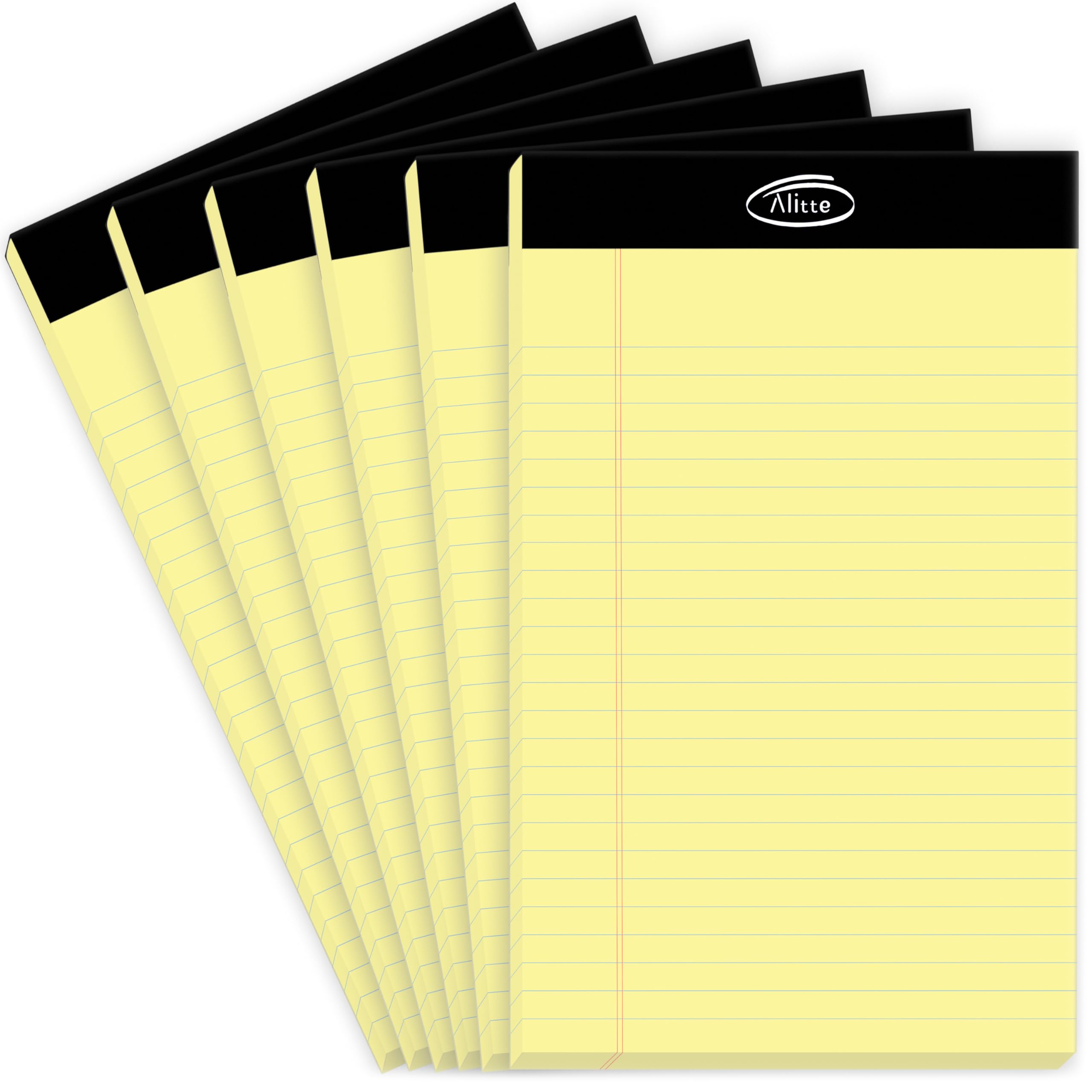Alitte Yellow Legal Notepads 5X8, Pack Of 6 - Perforated Narrow Ruled Writing Pad - Premium Thick Paper, No Ink Bleeding - Blank