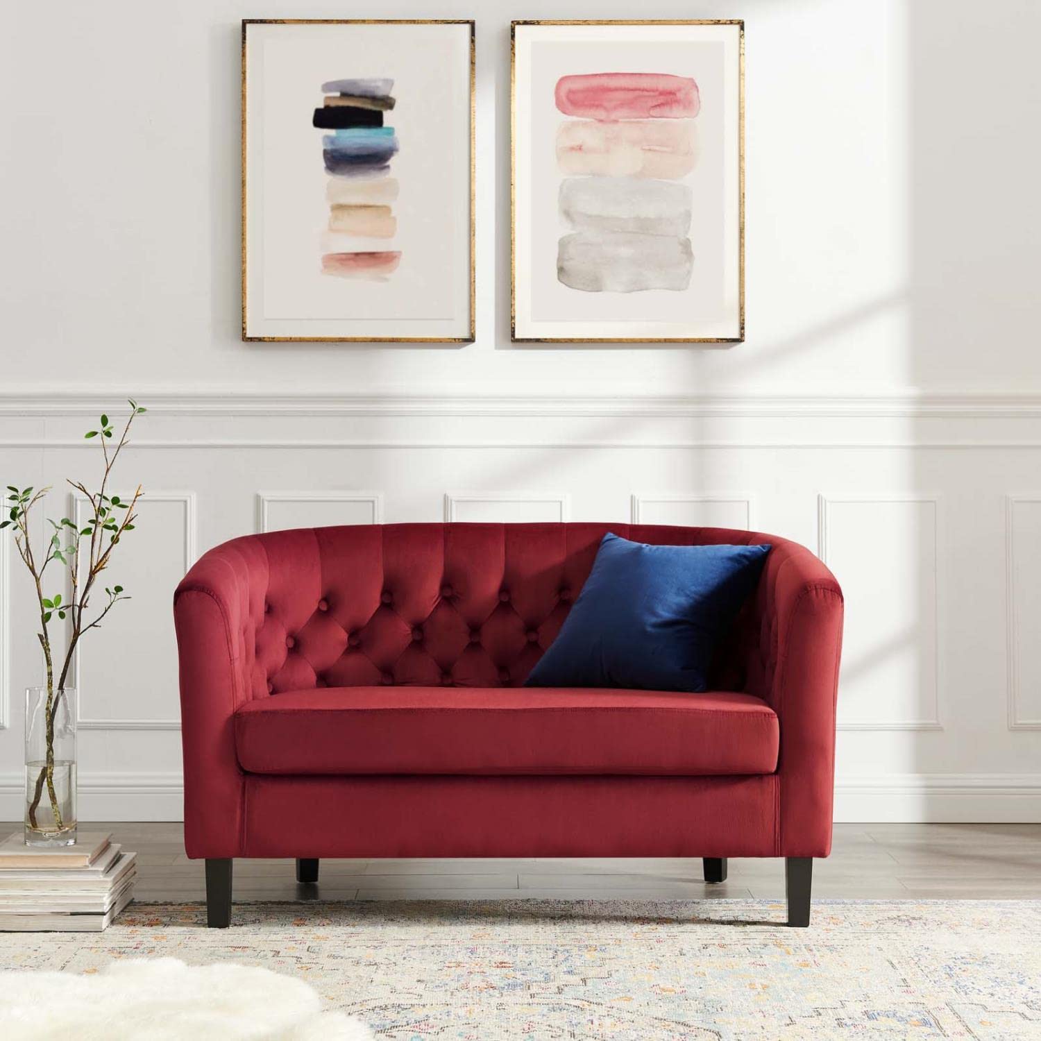 Modway Prospect Performance Velvet Loveseat, Maroon 28.5 X 49 X 29.5