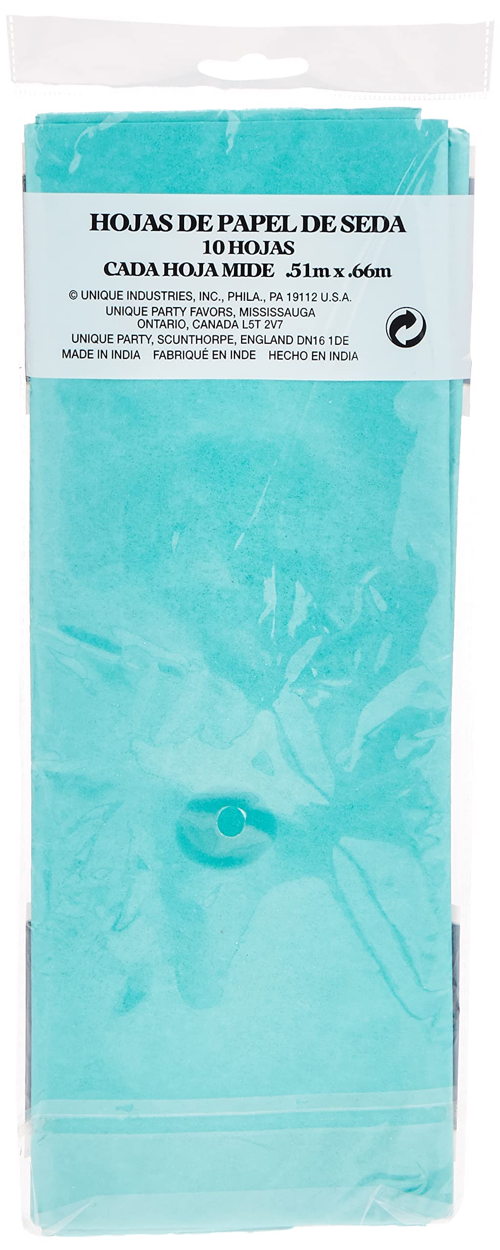 Unique Industries Tissue Gift Wraps, 20'' X 26'',10 Pcs, Teal Green