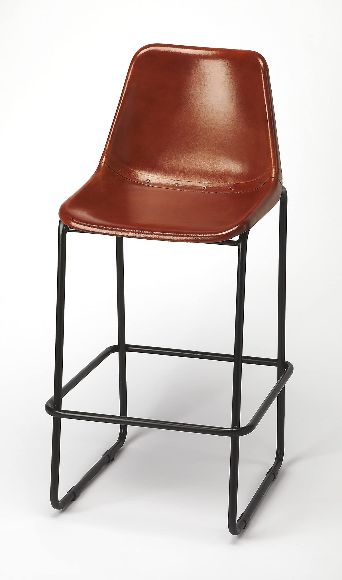 HomeRoots Medium Brown Iron, Leather Brown Leather and Iron Bar Stool