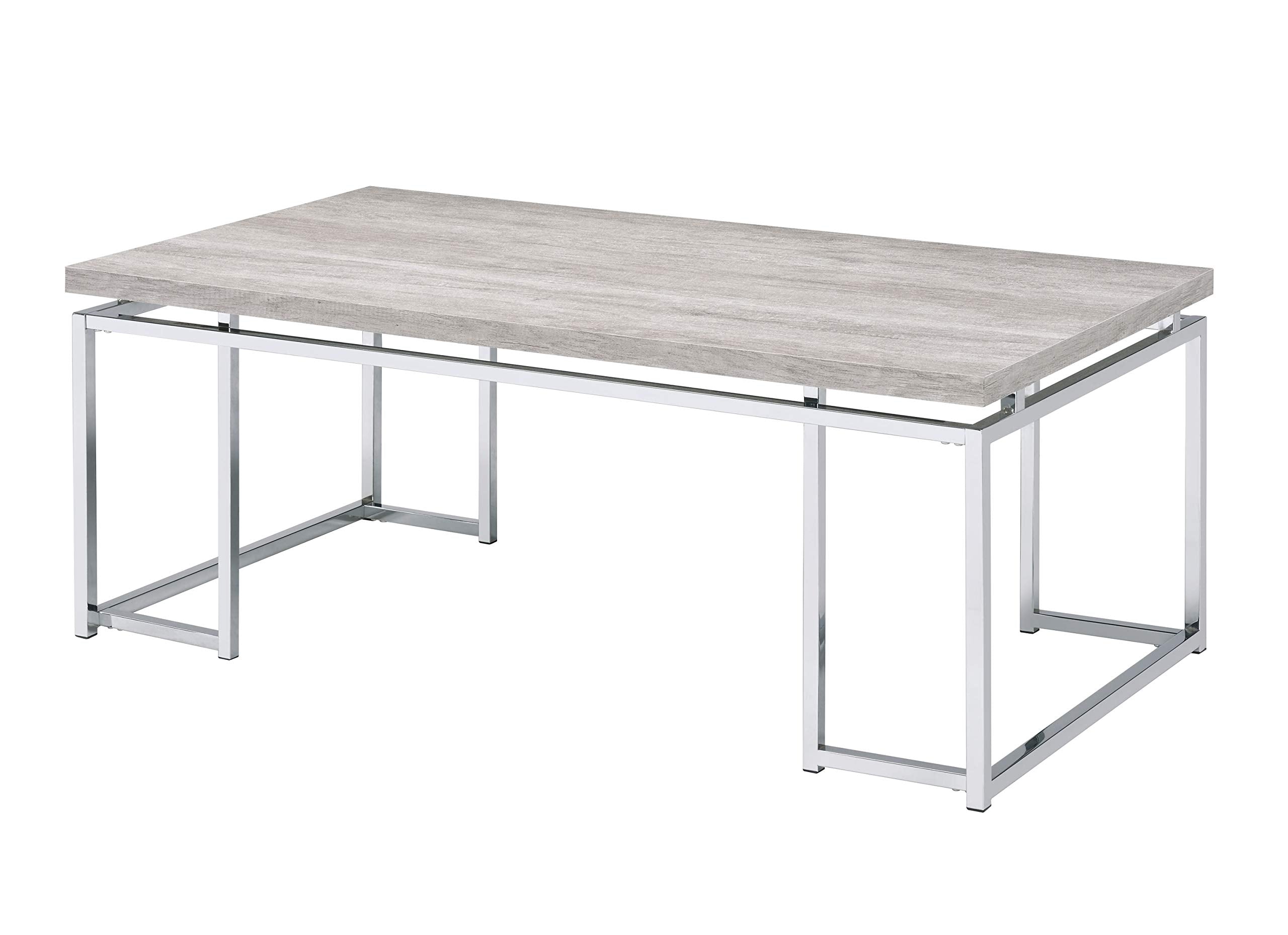 Benjara Coffee Table With Rectangular Tabletop And Metal Legs, Silver And Brown