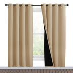 Nicetown Living Room Completely Shaded Draperies, Privacy Protection & Noise Reducing Ring Top Drapes, Black Lined Insulated Win