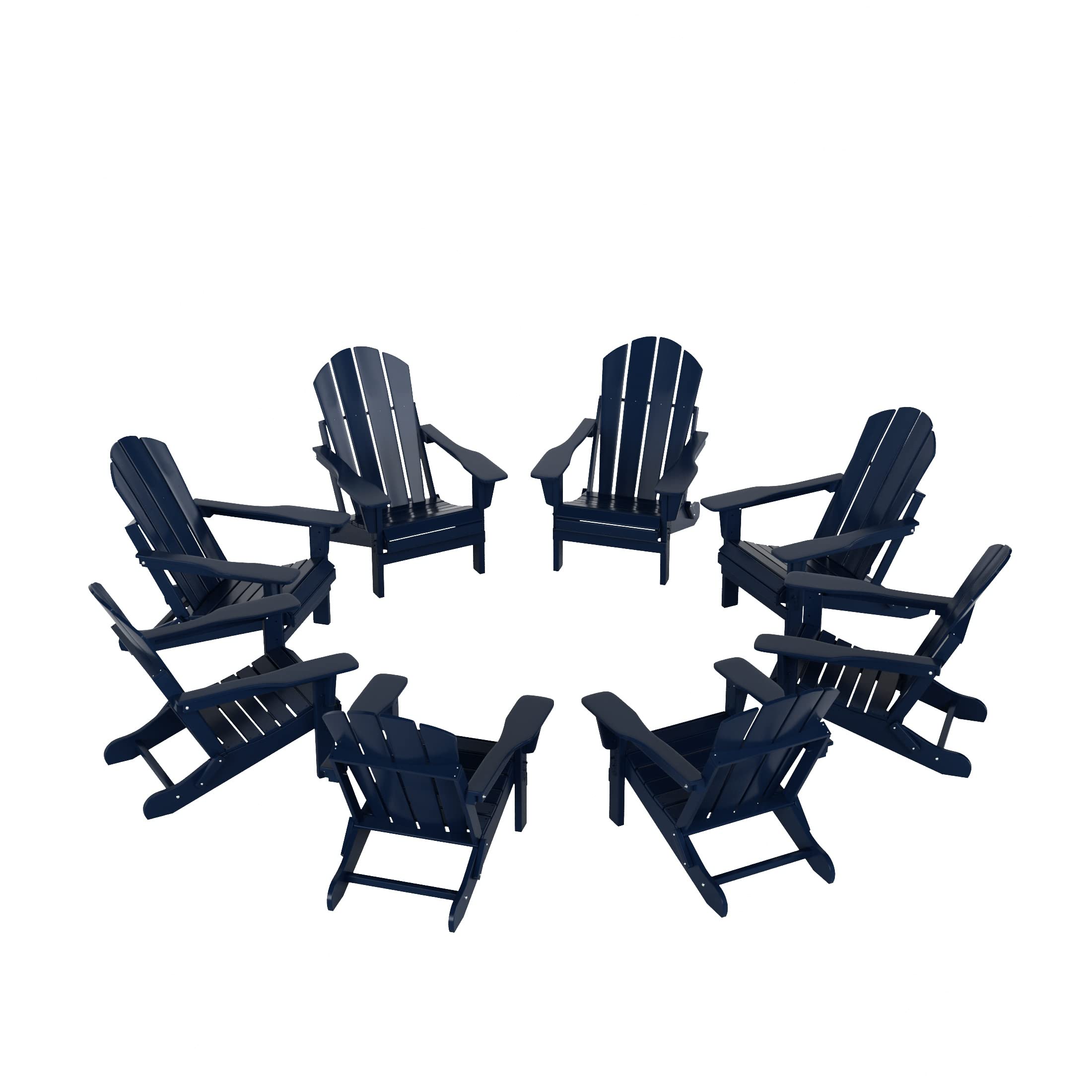 Westintrends Outdoor Folding Hdpe Adirondack Chairs For Patio, Backyard, Balcony, Comfortable Seat And All Weather Resistant (Set Of 8), Navy Blue