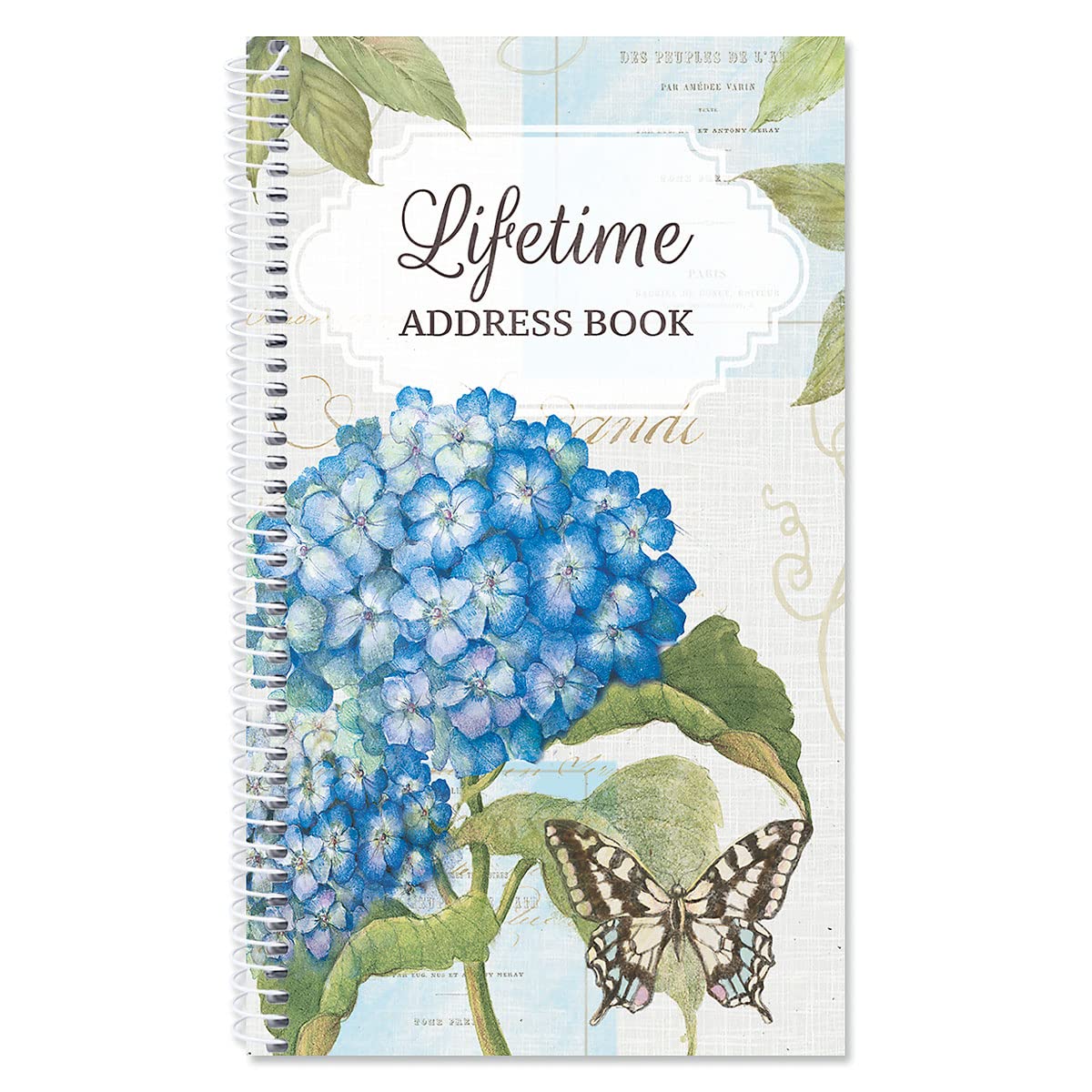 Current Hydrangea Address Book - 94 Pages; Small 5' X 8-1/2' Size For Purse Or Office, Spiral Bound Soft Cover Organizer For C