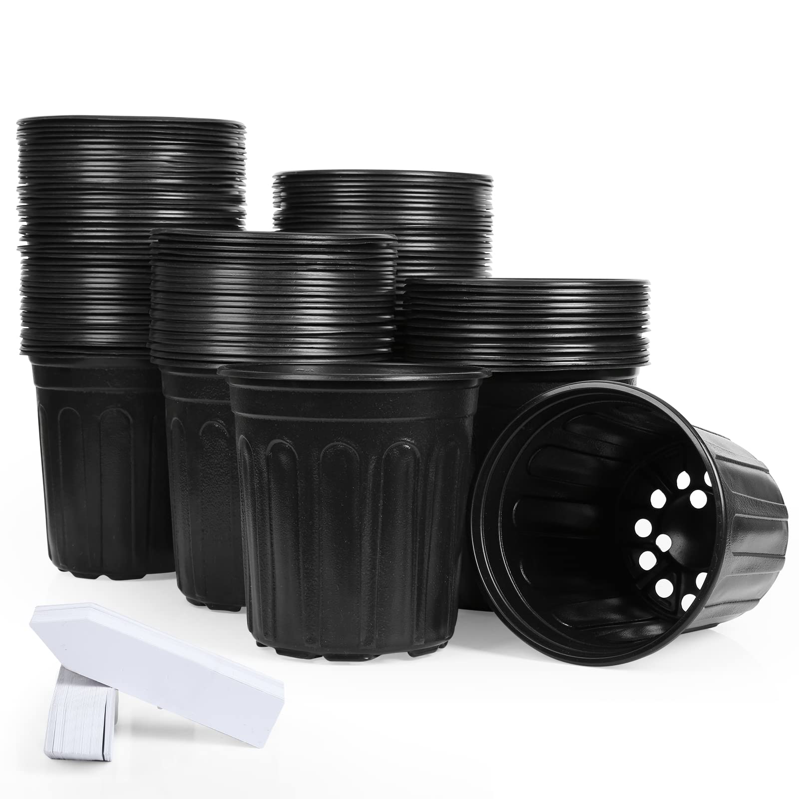 Jeria 100-Pack 1 Gallon Flexible Plant Nursery Pots With 100Pcs Plant Labels,Thickened Soft Plastic Seedling Pots,Seed Starting