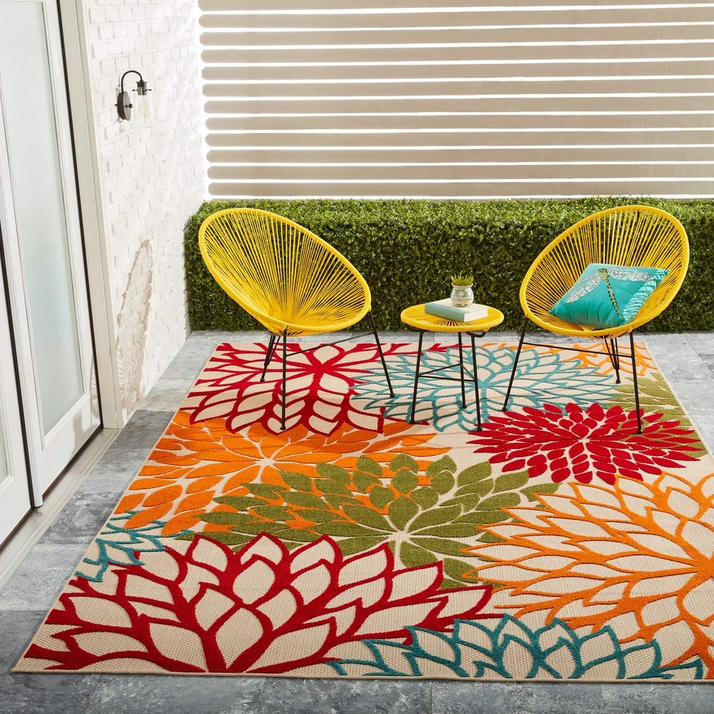 Nourison Aloha Indoor/Outdoor Floral Silver Grey 2'3' X 12' Area Rug, (12' Runner)