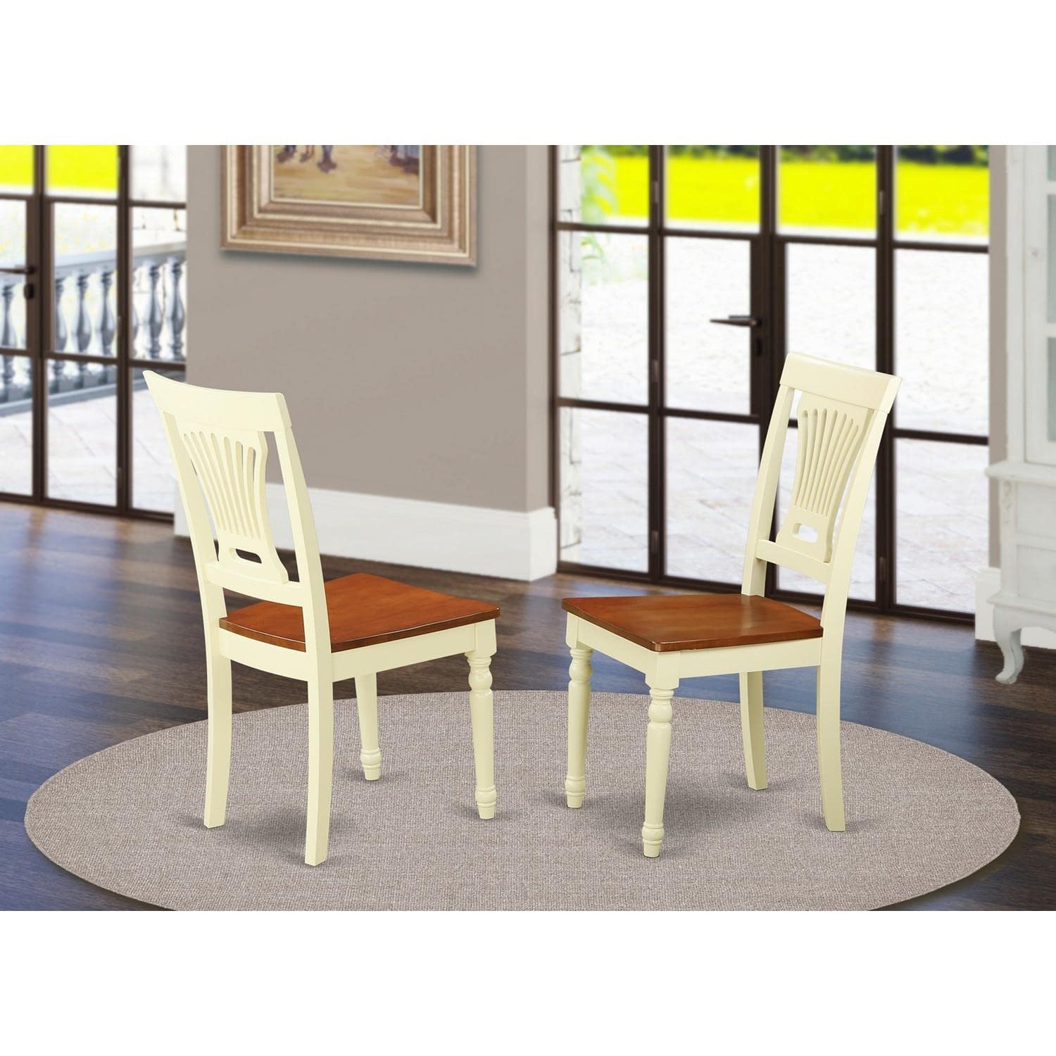 East West Furniture Dining Room Chairs, Set of 2, Buttermilk & Cherry