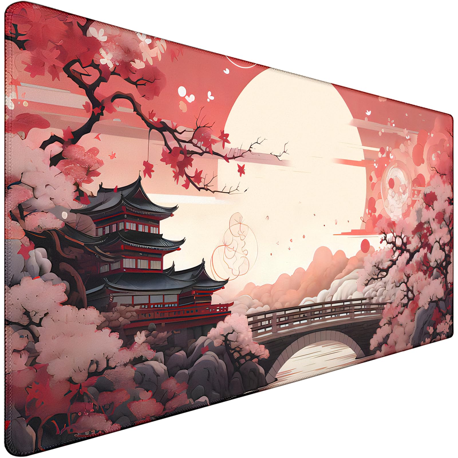 Japanese Large Gaming Mouse Pad With Stitched Edges, 31.5' X 15.7' Large Extended Computer Pad, Mouse Pad Protector With Non-S