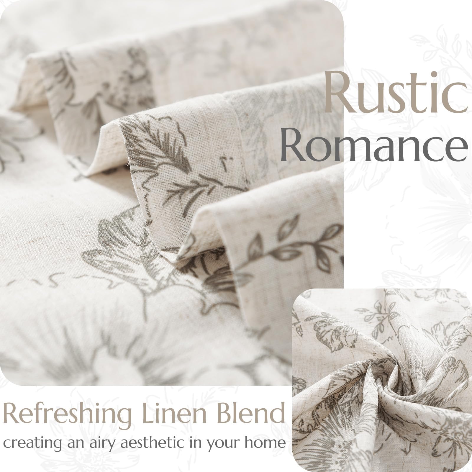 Jinchan Linen Blend Curtains Floral Curtains For Living Room 108 Inch Length Grey Printed Curtains Rod Pocket Back Tab Farmhouse Peony Flower Patterned Drapes Bedroom Window Curtain Set 2 Panels