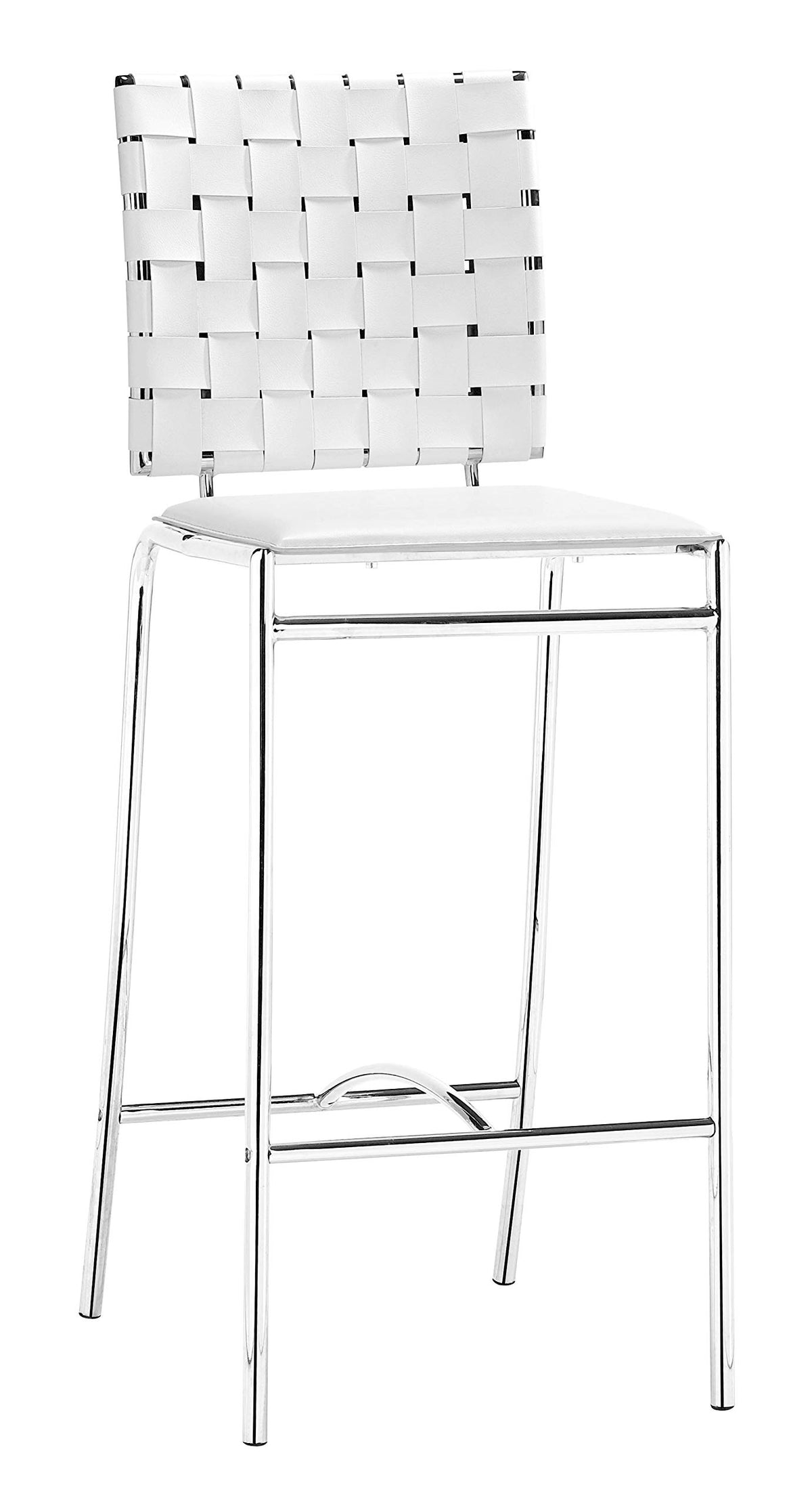 HomeRoots 15' x 19' x 39' White, Leatherette, Chromed Steel, Cross Counter Chair - Set of 2