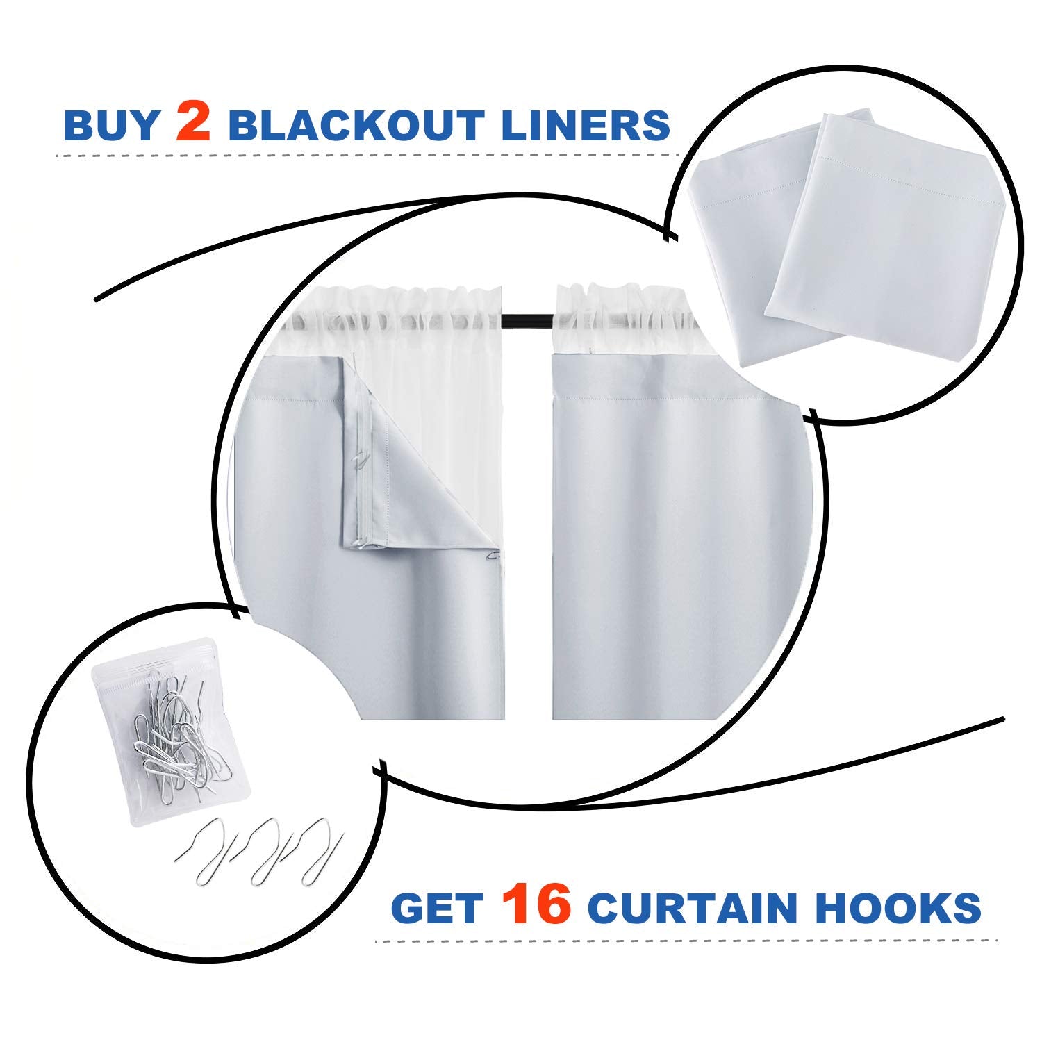 Nicetown Black Out Window Curtain Liner - Thermal Insulated Blackout Drape Liners For 84 Inch Curtains, Blackout Curtain Liners