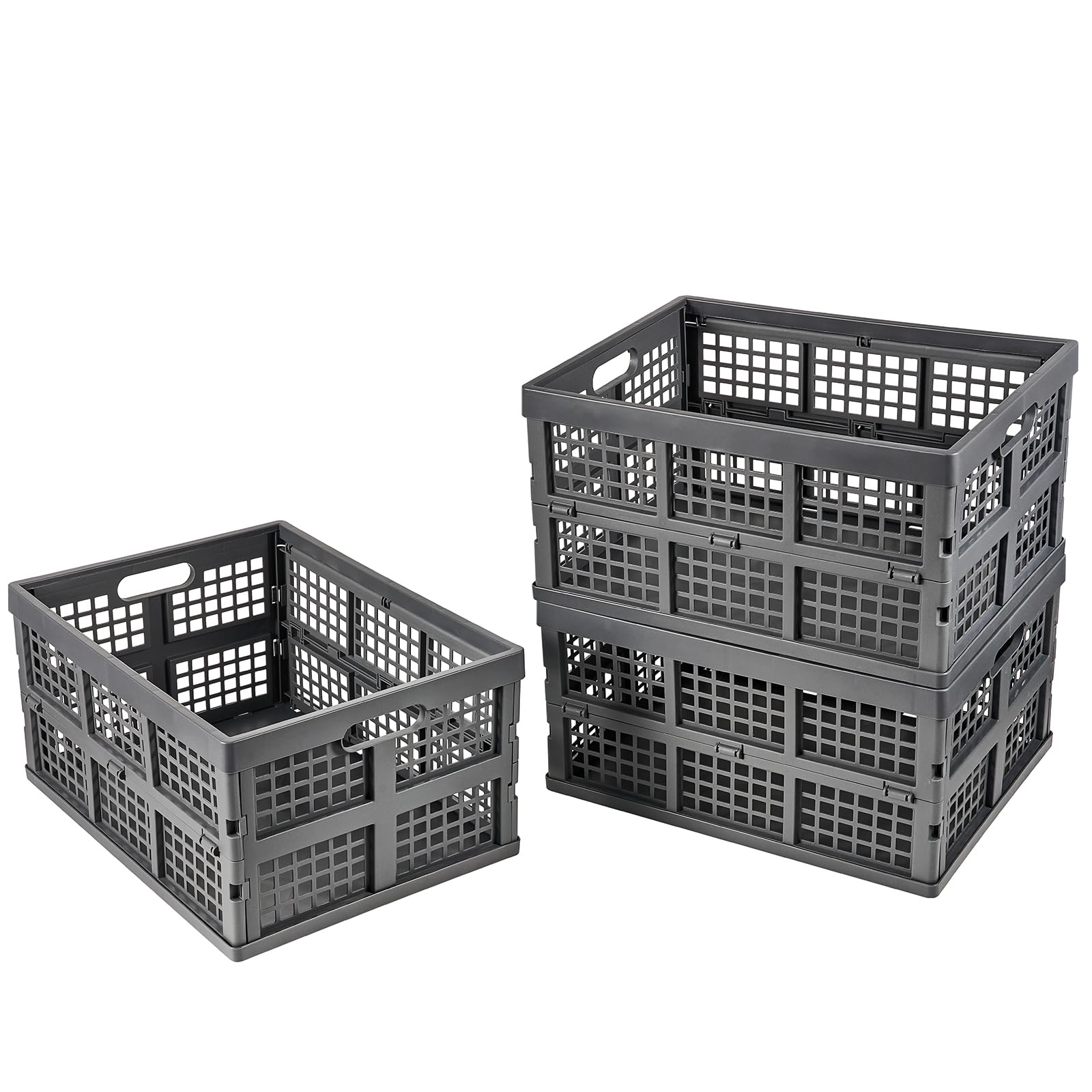 Aebeky 3-Pack Plastic Collapsible Storage Crates-30L,Foldable Plastic Crates For Storage (Gray)