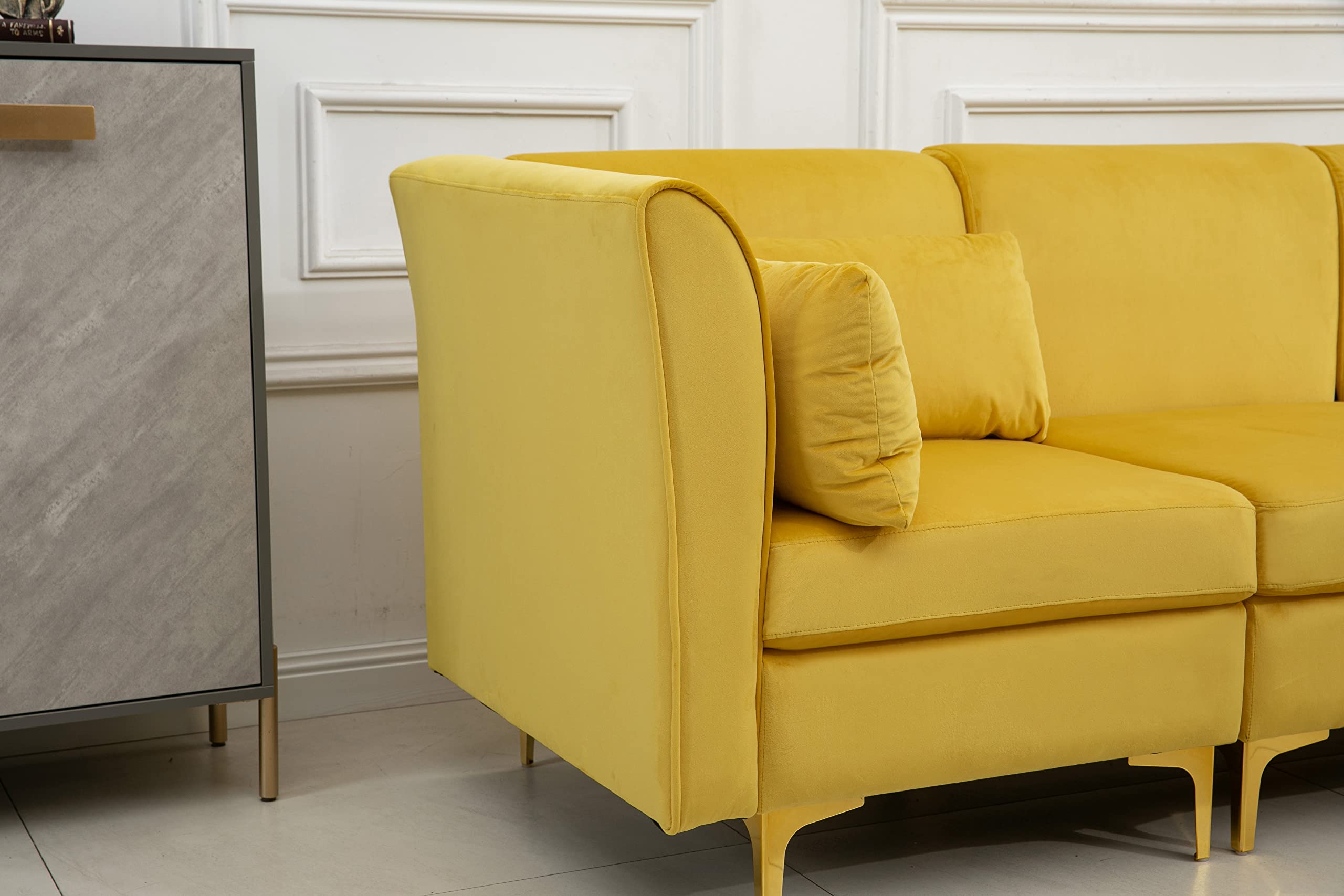 Lilola Home Jaka Yellow Woven Fabric 6-Seater Sofa with Dropdown Table and Ottoman